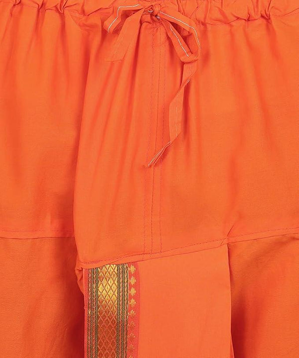 Pure Cotton Readymade Dhoti With Pocket Orange Colour Free size - Achleshwar