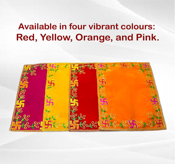 Designer Velvet Embroidered Pooja Aasan Cloth 16x20 inch Yellow | Chowki Aasan for God Idol