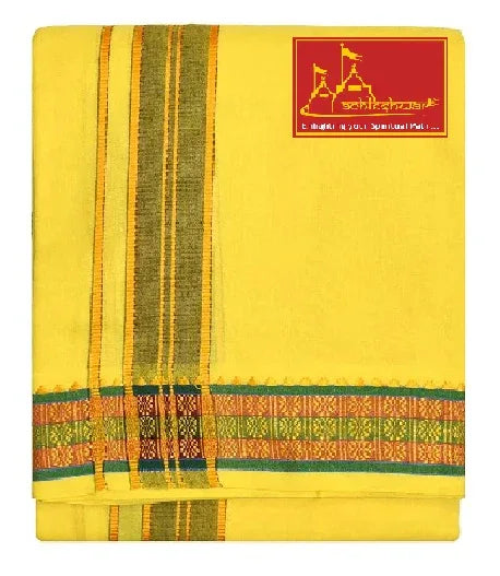 Pure cotton special dhoti set Yellow colour along angvastra - Achleshwar