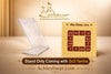 Transparent acrylic stand with maroon yantra chart and gold header text