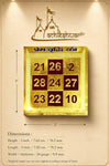 Gold yantra square on illustrated layout with size measurement markers