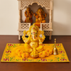 Designer Velvet Embroidered Pooja Aasan Cloth 20x30 inch Yellow | Chowki Aasan for God Idol