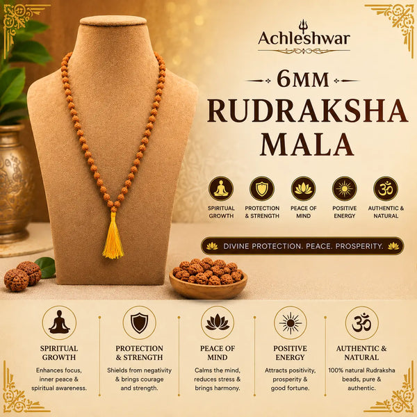 5 Mukhi Rudraksha Mala (108+1 Beads, 6mm) | Authentic Rudraksha Japa Mala for Subtle Healing, Peace & Daily Spiritual Balance