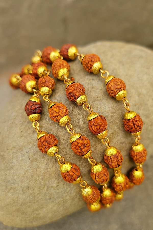 Achleshwar 8mm Rudraksha Mala with Golden Caps | Natural Brown Rudraksha Beads for Men & Women | Spiritual Jaap Mala for Meditation & Daily Wear