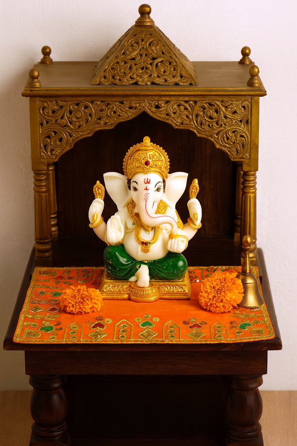 Designer Velvet Embroidered Pooja Aasan Cloth 30x40 inch ORANGE | Chowki Aasan for God Idol
