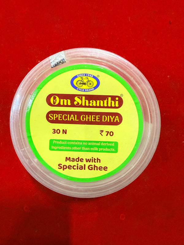 Cycle Brand Om Shanthi Special Ghee Diya – Pack of 30 Ready-to-Use Diyas - Achleshwar