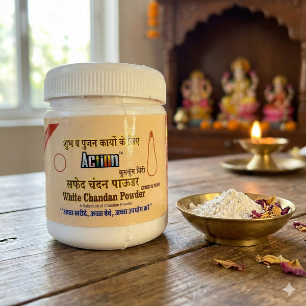 Achleshwar Action White Chandan Powder 50gm Chandan Tilak for Mandir & Worship