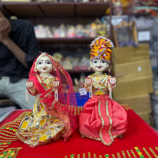 Special Face Designed Isar Gangaur Idol Set | 12 inch Premium Rajasthani Ishar Ji & Gawra Ji Murti - Achleshwar