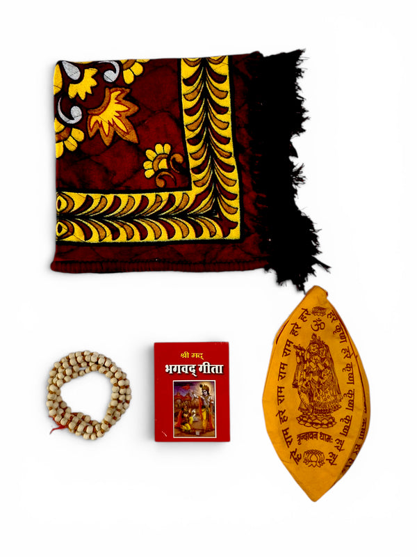 11 Bhagavad Gita Pocket Books, Tulsi Mala, Velvet Aasan & Gaumukhi Japa Bag for Nirjala Ekadashi Daan | Complete Krishna Bhakti Seva Kit