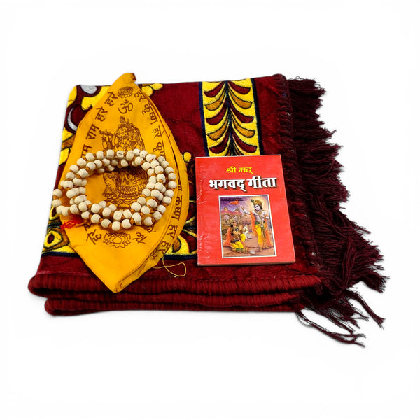 11 Bhagavad Gita Pocket Books, Tulsi Mala, Velvet Aasan & Gaumukhi Japa Bag for Nirjala Ekadashi Daan | Complete Krishna Bhakti Seva Kit