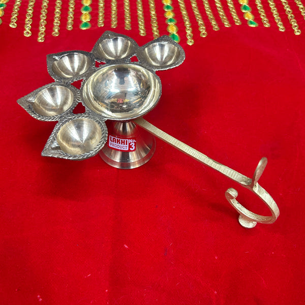 Achleshwar Brass Panch Aarti Diya | 5-Face Jyoti Diya for Puja, Temple & Mahaaarti