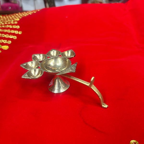 Achleshwar Brass Panch Aarti Diya | 5-Face Jyoti Diya for Puja, Temple & Mahaaarti