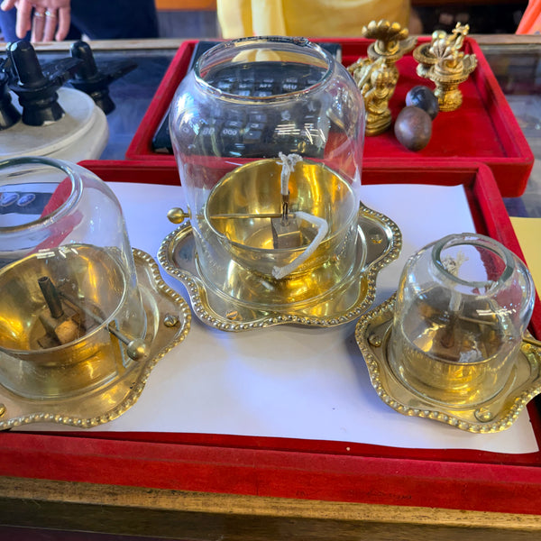 Akhand Diya with Adjustable Bati & Glass Cover Golden Akhand Jyot Diya for Mandir & Pooja