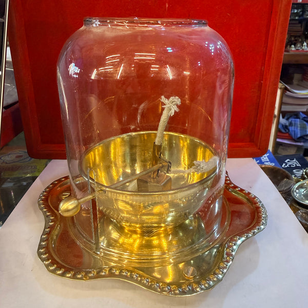 Akhand Diya with Adjustable Bati & Glass Cover Golden Akhand Jyot Diya for Mandir & Pooja