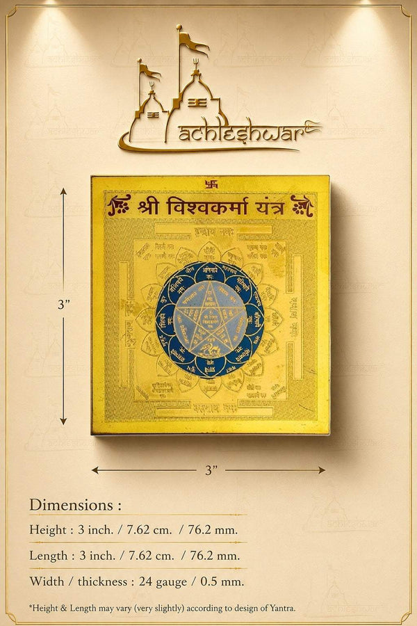 Framed yantra card with blue circular mandala and yellow border, with size marks