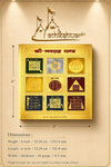 6 in gold-plated yantra plaque with nine colored symbols, shown with size diagram