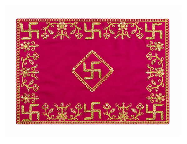 Designer Velvet Embroidered Pink Pooja Aasan Cloth for Mandir | Premium Altar Cover for Temple, Puja Chowki, Home Shrine & Diwali Decoration
