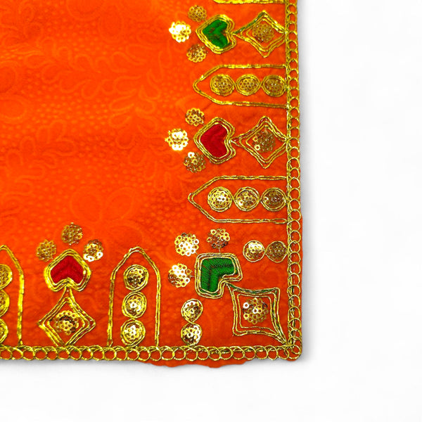 Designer Velvet Embroidered Pooja Aasan Cloth 30x40 inch ORANGE | Chowki Aasan for God Idol