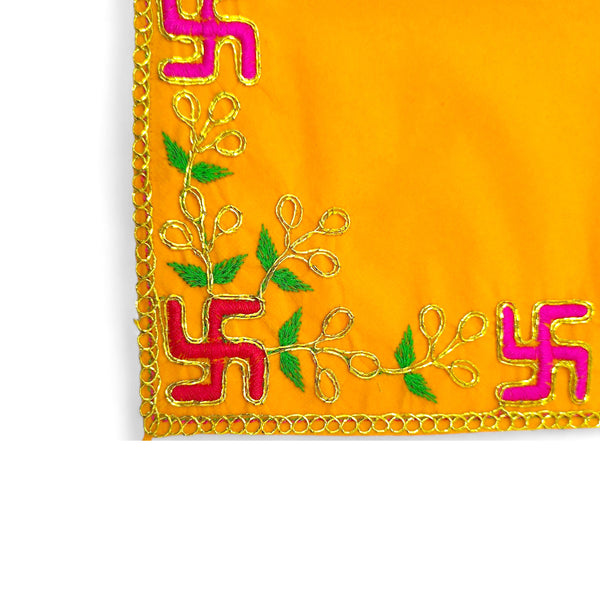 Designer Velvet Embroidered Pooja Aasan Cloth 16x20 inch Yellow | Chowki Aasan for God Idol