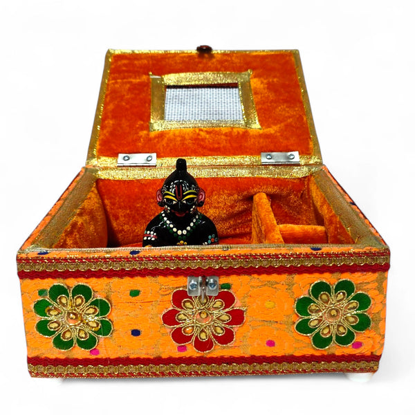 Laddu Gopal Velvet Wooden Jhapi Ji with Transparent Window | Decorative Storage Box for Poshak, Jewellery & Shringar Accessories Achleshwar