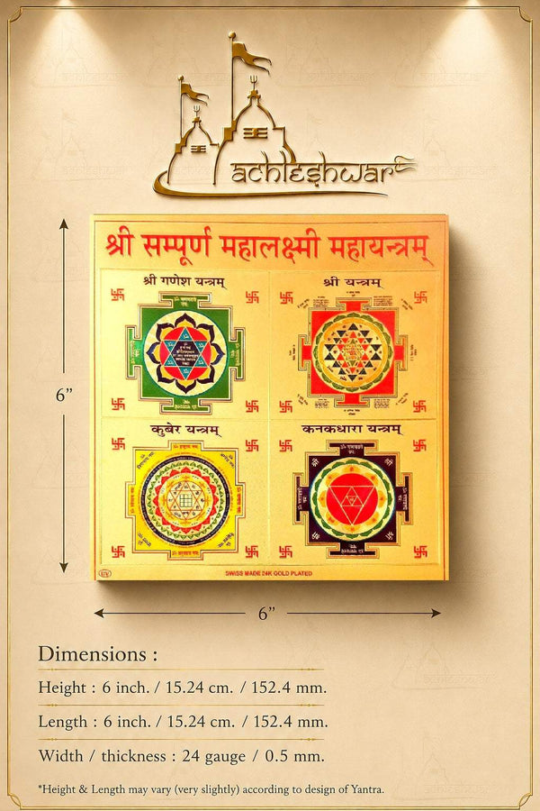 Yantra chart card, 6-inch size, with four mandala panels on orange
