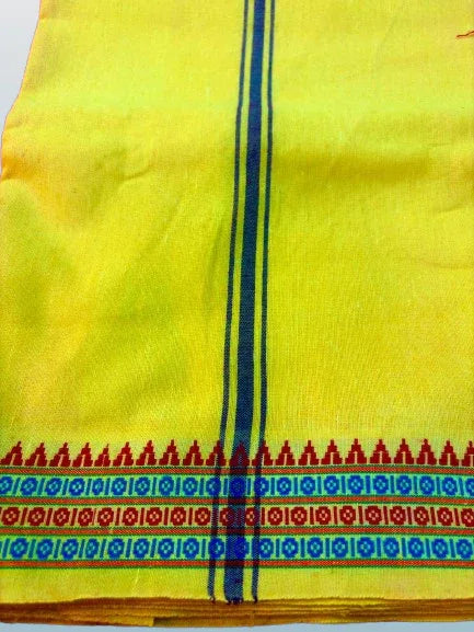 Regular unstiched dhoti set with angvastram cotton with khadi yellow colour - Achleshwar