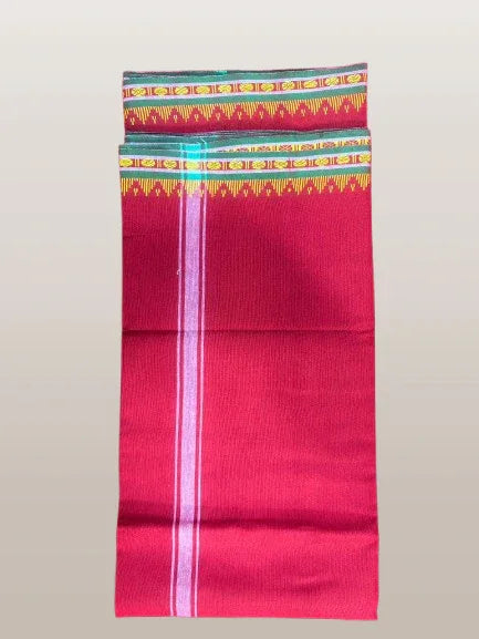Regular unstiched dhoti set with angvastram cotton with khadi red colour - Achleshwar