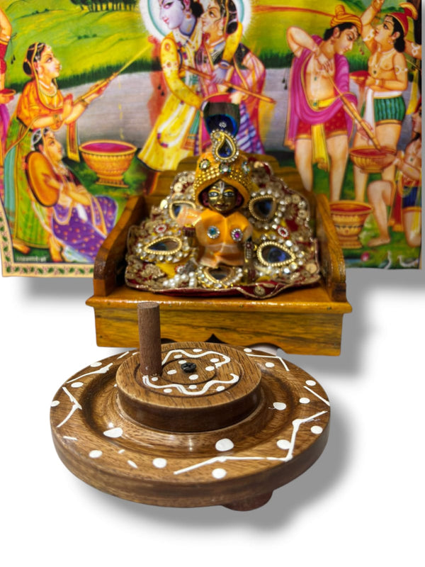 Wooden Handpainted Atta Chakki Toy for Kanha Ji | Bal Gopal Krishna Ji Traditional Play Set