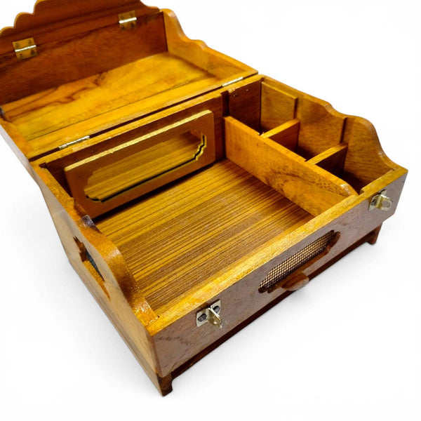 Teak wood jhapiji interior with ribbed base, partitions, and latch