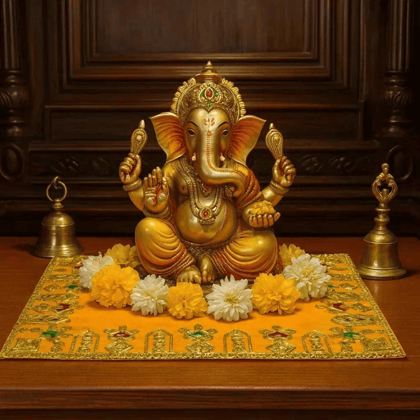Yellow Pooja Chowki Cloth