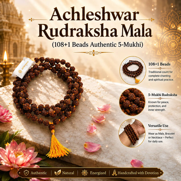 5 Mukhi Rudraksha Mala Original 108+1 Beads Jaap Mala 4mm 5mm 6mm 7mm 8mm 10mm 12mm Achleshwar