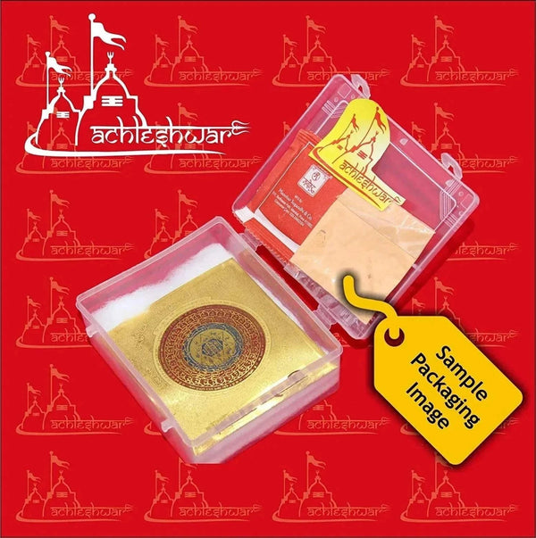 Plastic packaging set with gold yantra card and acrylic stand inside