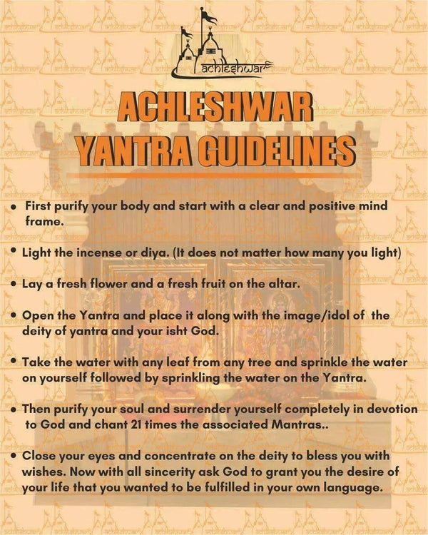Achleshwar yantra guidelines poster with bullet-point instructions