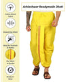 Pure cotton readymade dhoti free size yellow colour with Thick embroidery border - Achleshwar