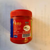 Red chandan powder jar with orange lid and barcode label on back