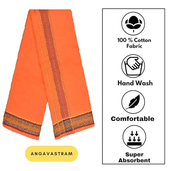 Pure cotton special dhoti set Orange/bhagwa colour along angvastra - Achleshwar