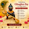 Miniature metal ghughra ornament with black Krishna doll and multicolored bell discs