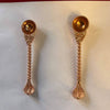 Copper pooja spoons with inner bowl, long twisted textured handles, two pieces