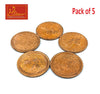 Copper coins, pack of 5: five round embossed copper-tone coins