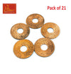 Set of copper coin discs with embossed patterns and center holes, assorted sizes