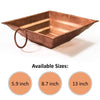 Copper hawan kund with loop handle, empty square basin