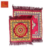 Velvet mandir mat set with two maroon square mats, ornate borders and tassel fringe