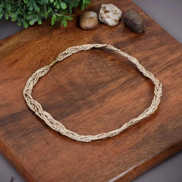 Braided cream necklace with looped braided cord