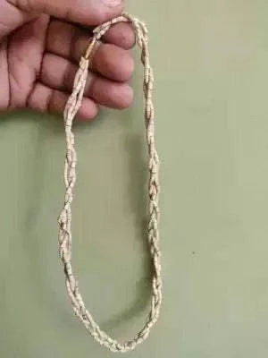 Braided bead mala necklace in tan with looped ends