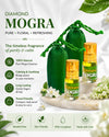 Mogra itra for pooja roll-on fragrance bottles with green caps and gold labels