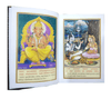 Open diary showing colorful illustrated pages with gold borders and text