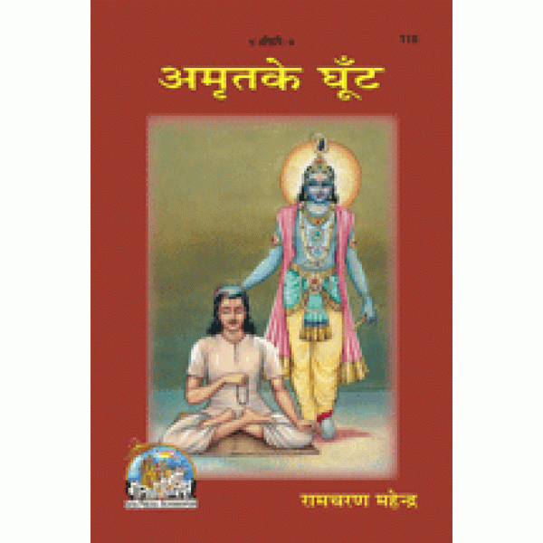 Spiritual book with illustrated red cover featuring standing deity and seated figure