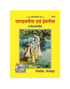 Yellow book cover with deity figure under tree and garden scene, Hindi title text