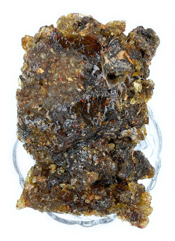 Hawan dhoop resin lump, dark brown with yellow-gold flecks