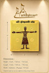Gold-toned yantra card with printed dimension lines and measurements